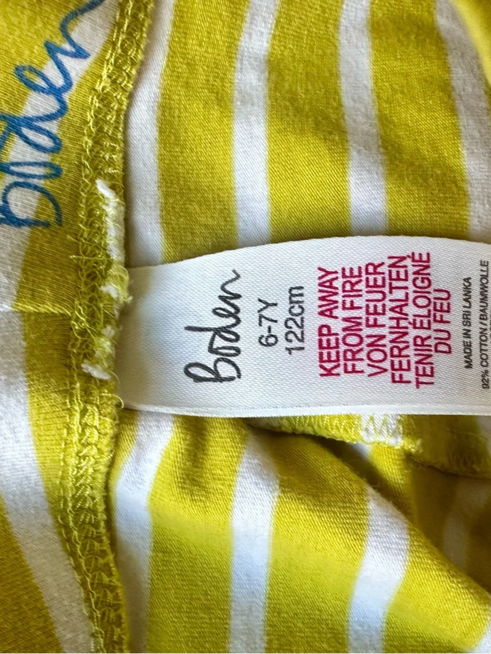 Mini Boden Mermaid Print Set with Yellow Striped Leggings